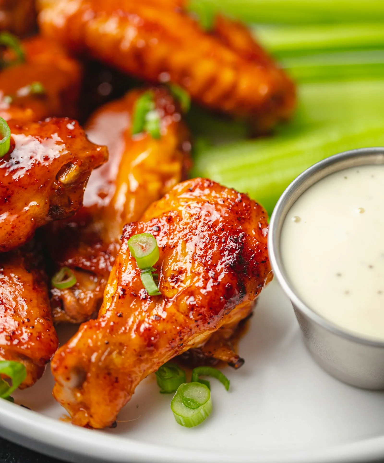 Glazed chicken wings with dipping sauce